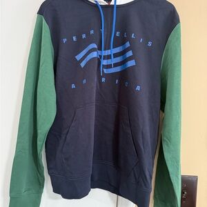 Perry Ellis America Black and Cream Hoodie with Blue Accents